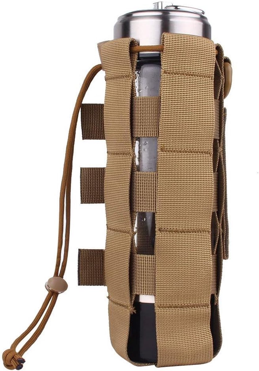 Molle Flessenhouder, tactisch militaire drinkfles, zak, 0,5 - 2,5 l, duurzame flessenhouder, voor kamperen, wandelen, fietsen (bruinen)