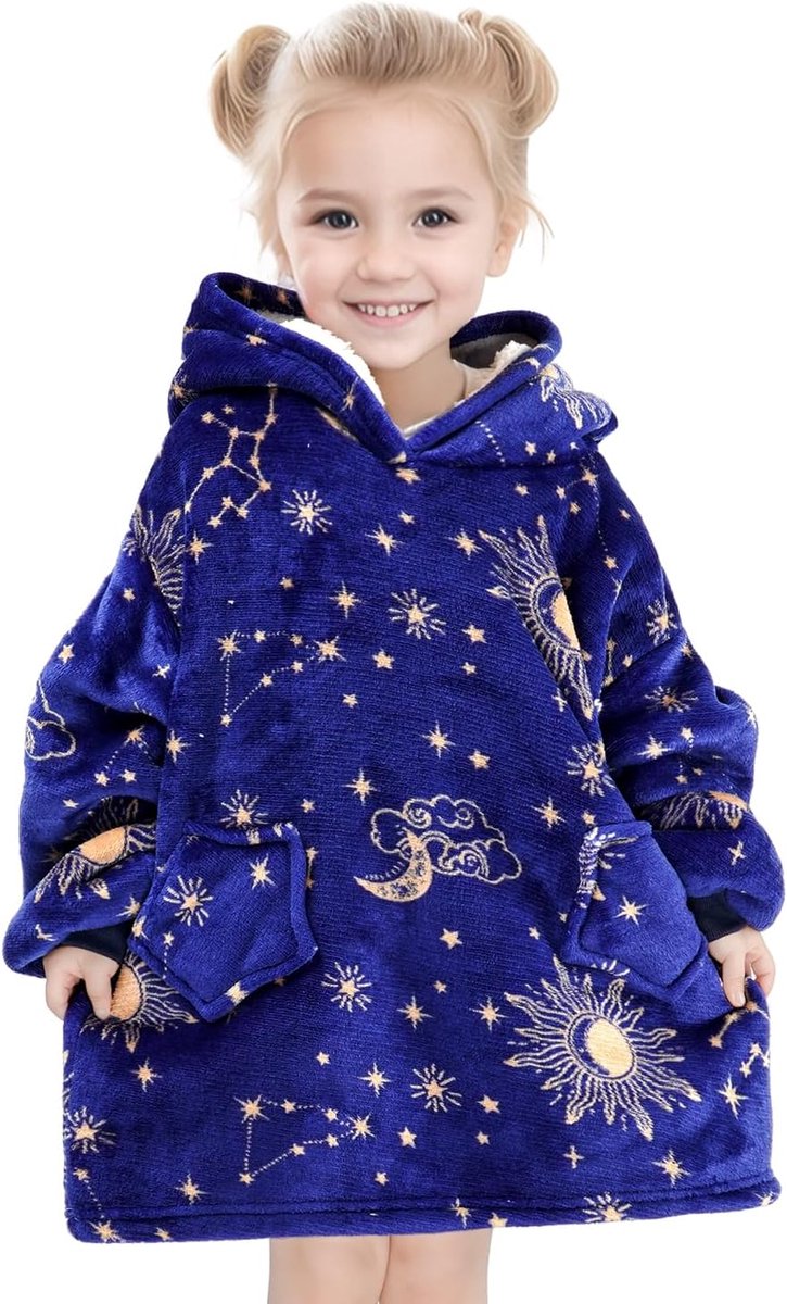 Oversized hoodie-deken voor kleine kinderen van 2 tot 6 jaar, jongens en meisjes, sherpa-deken, sweatshirt met zak, schattige warme trui, draagbare deken, eenheidsmaat voor 2-6 jaar