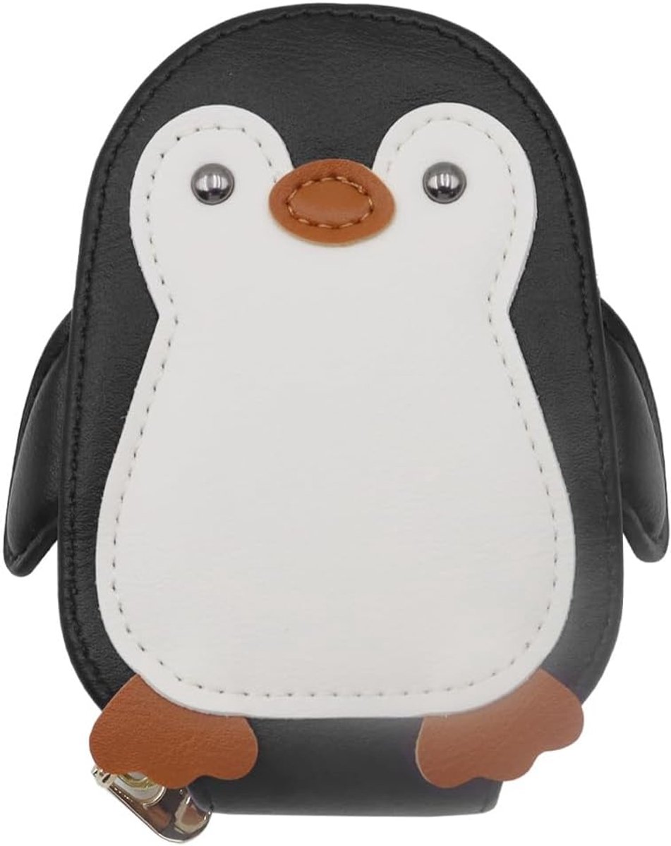 Leuke pinguïn portemonnee, PU kleine cartoon pinguïn kaarthouder, geschikt voor op reis, winkelen en als cadeau (zwart)