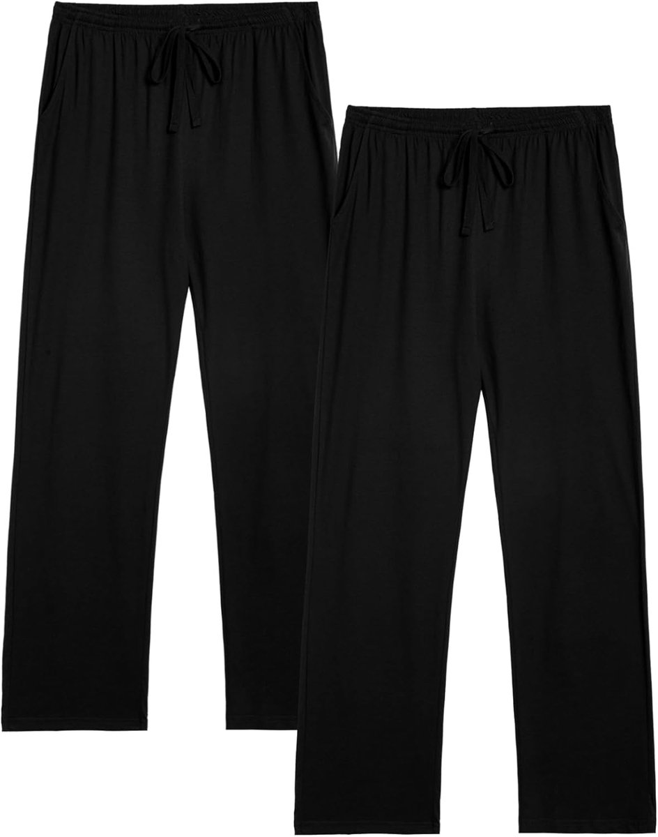2-pack pyjamabroek voor heren, lange lichte pyjamabroek van katoen, loungewear broek, slaapbroek, vrijetijdsbroek met elastische tailleband en rechte snit