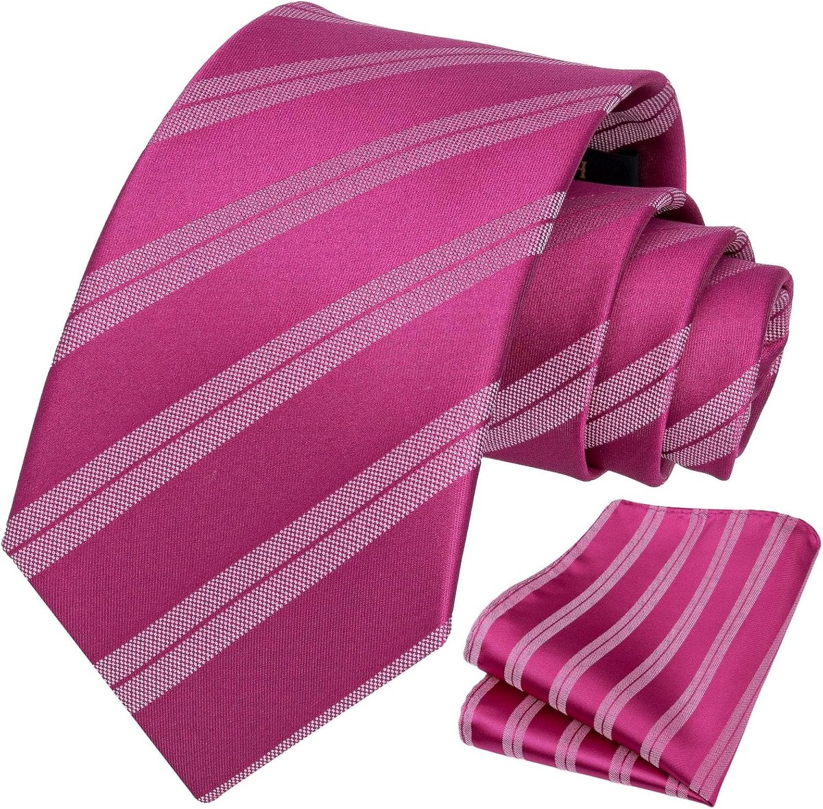 Stropdassen voor heren, warm roze, stropdas en tas, vierkant, klassiek, gestreept, voor formele zakelijke feesten, Meerkleurig, Eén maat