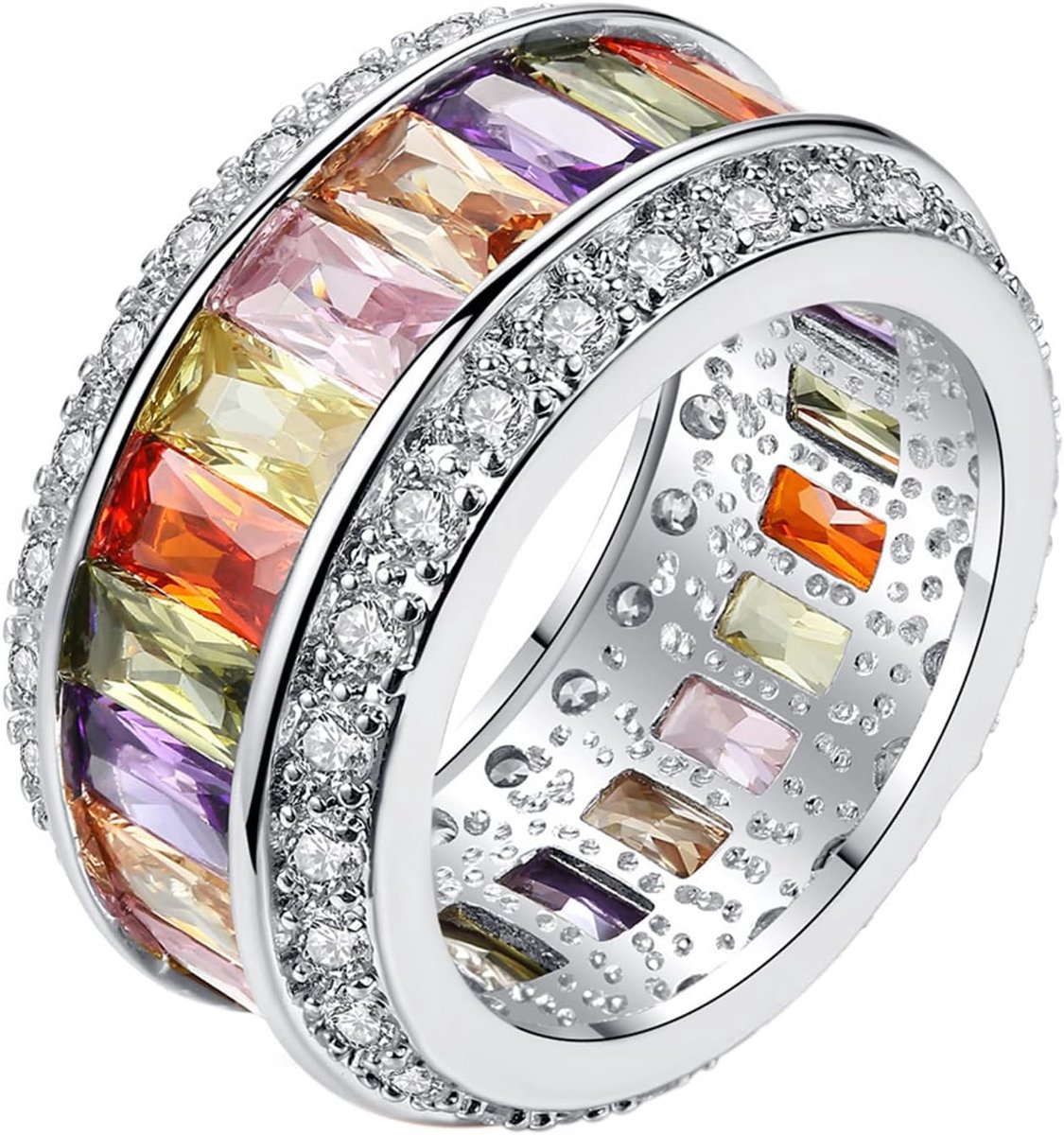Kleurrijke CZ Ring voor Mannen Vrouwen Verklaring Regenboog Multi Kleur Cubic Zirconia Eternity Band Ringen