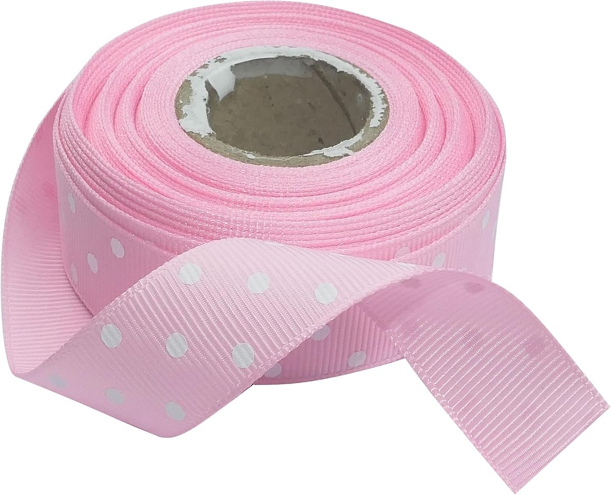 - C50674 - Satijnen lint reliëf en bedrukt patroon decoratief - 20 mm x 10 meter - lichtroze - creatieve decoratieprojecten naaikunst, geschenkverpakking voor verjaardagsfeest ceremonie