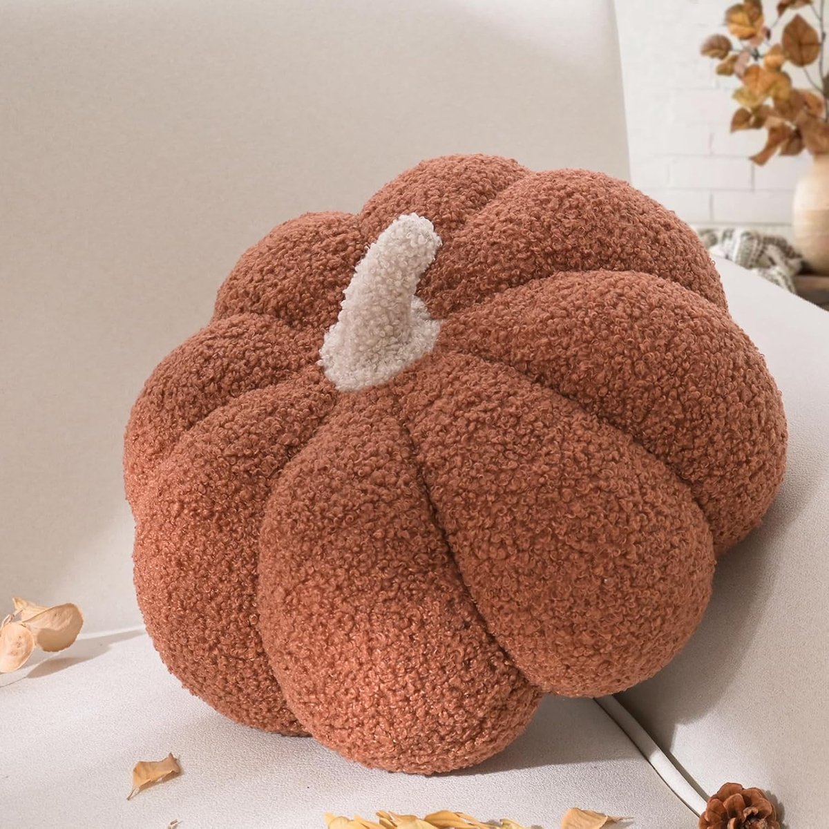Kussen, pompoenvorm bruin decoratief herfst sierkussen, esthetisch bank- en beddecoratie, kind slaapkamer cadeau 20 cm