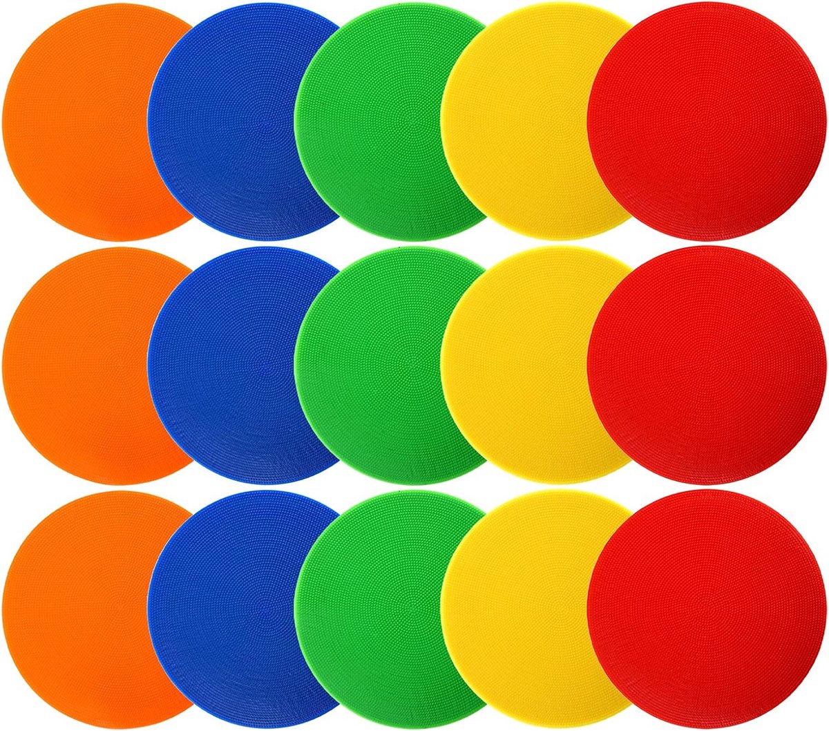 15 stuks poly vinyl spotmarkers, 23 cm vloerstippen, antislip rubberen behendigheidsstippen, platte veldkegels, cirkels voor training, oefenoefeningen, sportschool, voetbal, basketbal, 5