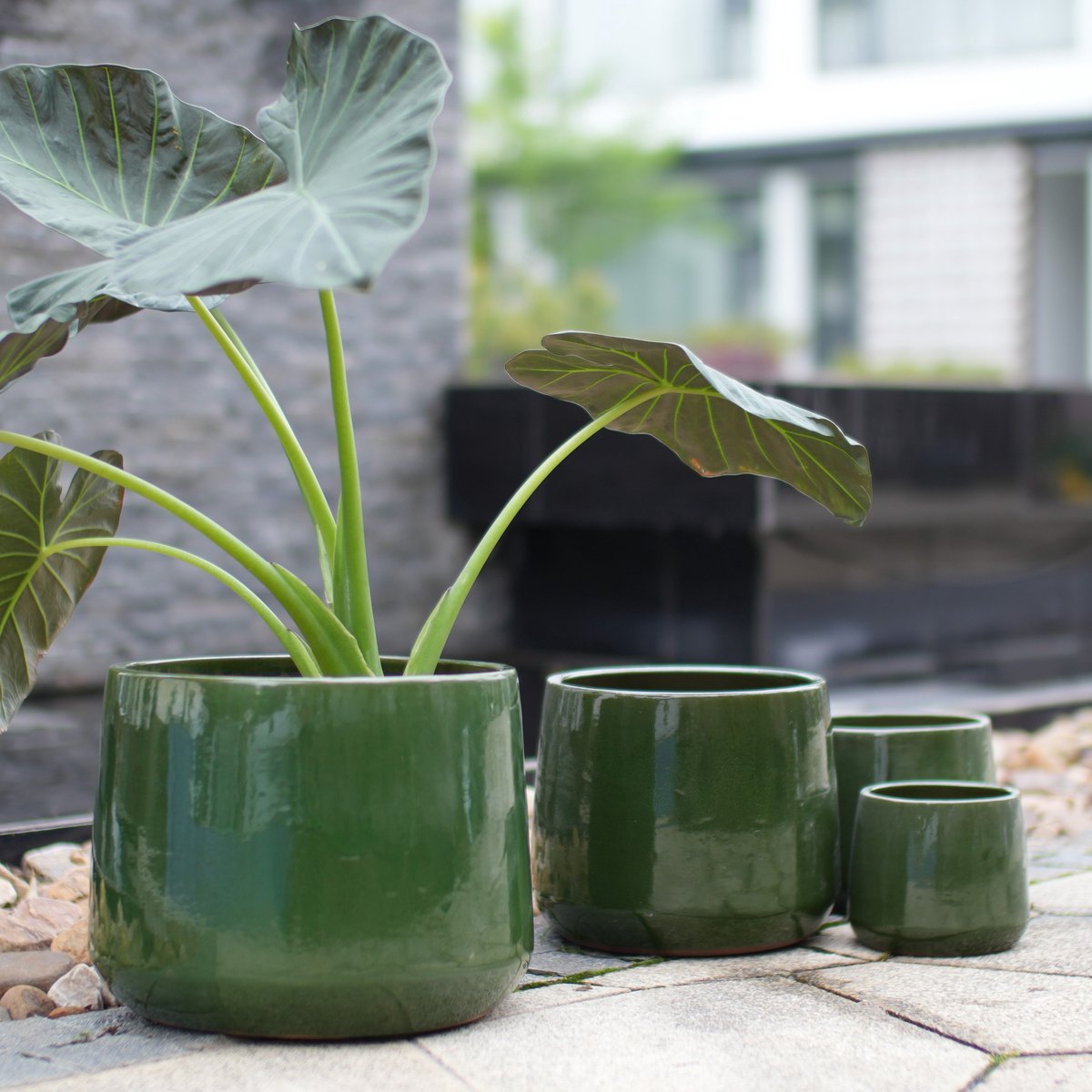 DESMIU Bloempot Set 4-delig – Hoogglans Donkergroen – Ø 33 26 20 15 Cm – Keramiek – Rond – Voor Binnen En Buiten – Met Afwateringsgat