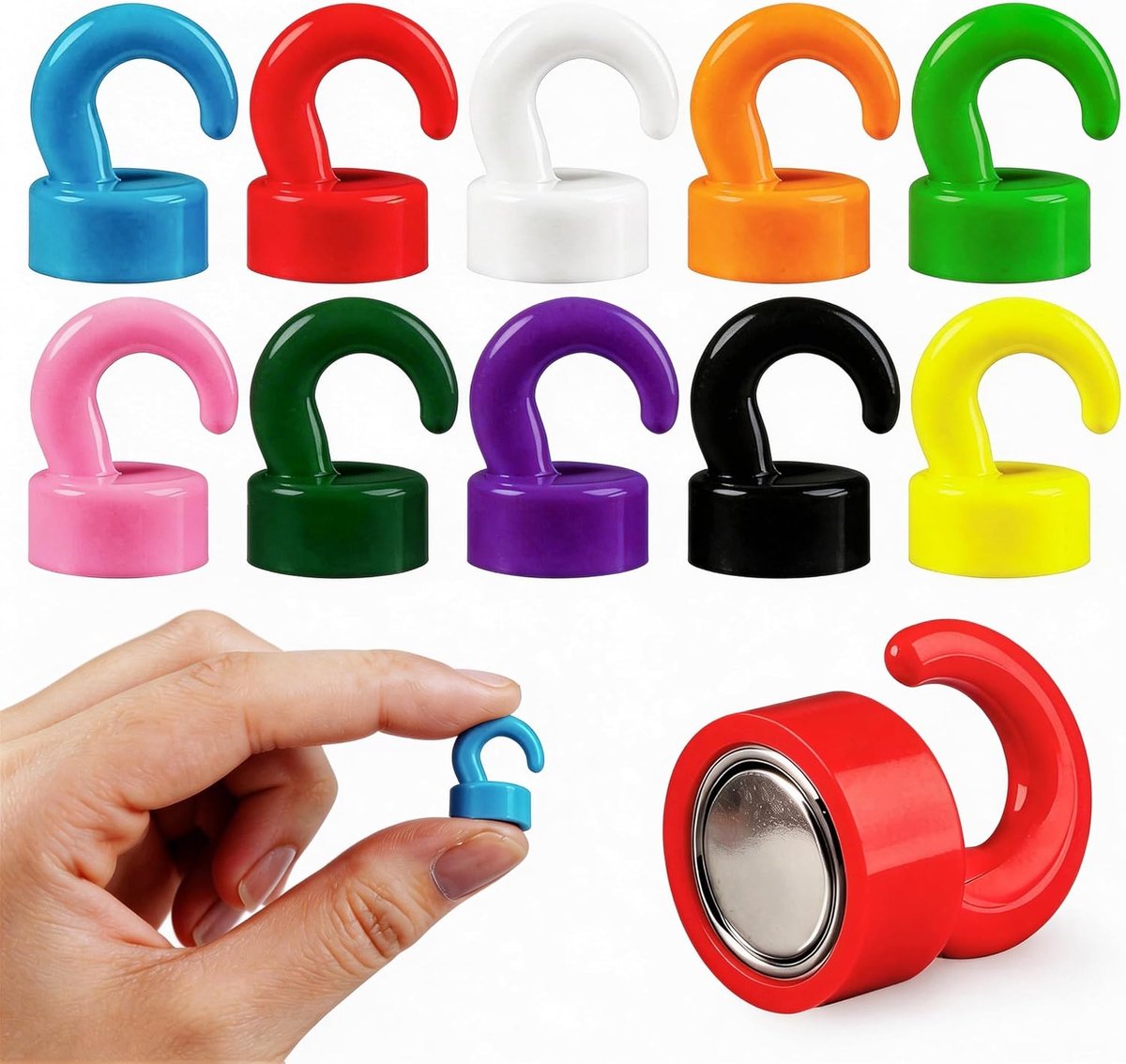 Sterk, met haken voor kantoor, klaslokaal, cruiseschip en keuken, schattige neodymium magneethaken voor koelkast, 10 stuks per verpakking (meerkleurig)