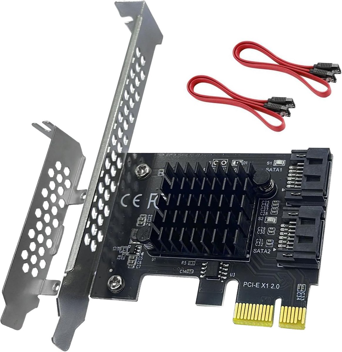 3.0 6Gbps Controller Kaart 2-poort ASM1061 incl. Low-Profile | Plug & Play, compatibel met Windows en Linux – voor extra SATA-poorten en opslaguitbreiding