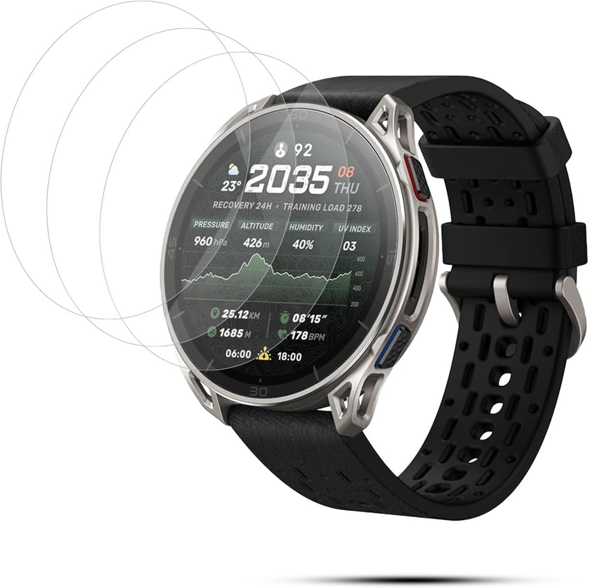 3 stuks displaybeschermfolie van gehard glas voor Amazfit Cheetah 2 Ultra 47 mm - hardheid 9H, HD-helderheid, krasbestendig