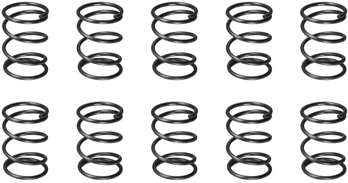 1,2 x 14 x 20 mm (DxOD x L) drukveer, 10 stuks, goed voor machines, verlenging met stalen veer, zwart