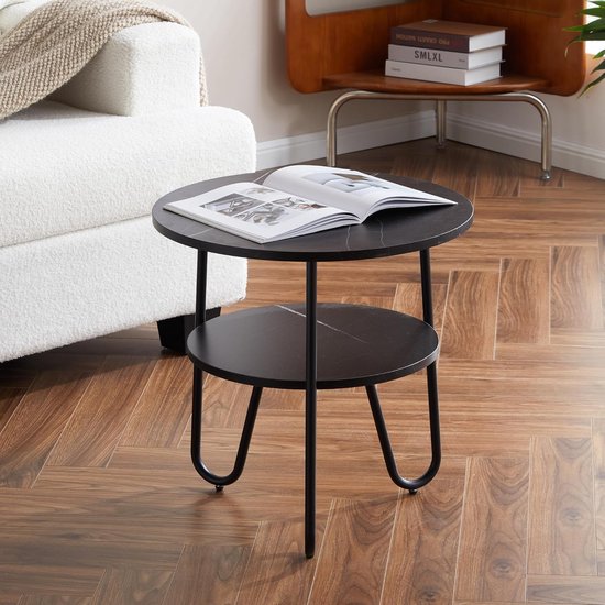 Moderne ronde salontafel, 2 planken, zwart, 50 × 50 × 48 cm, woonkamer, slaapkamer, balkon — afbeelding 2