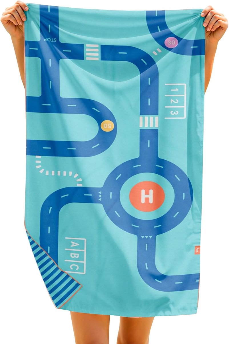 - Strand-/Zwembadhanddoek voor Kinderen met Spel - van Microvezel, Ultra Sneldrogend, Zandvrij - Compact, Licht (Circuit, M - 140 x 70 cm)