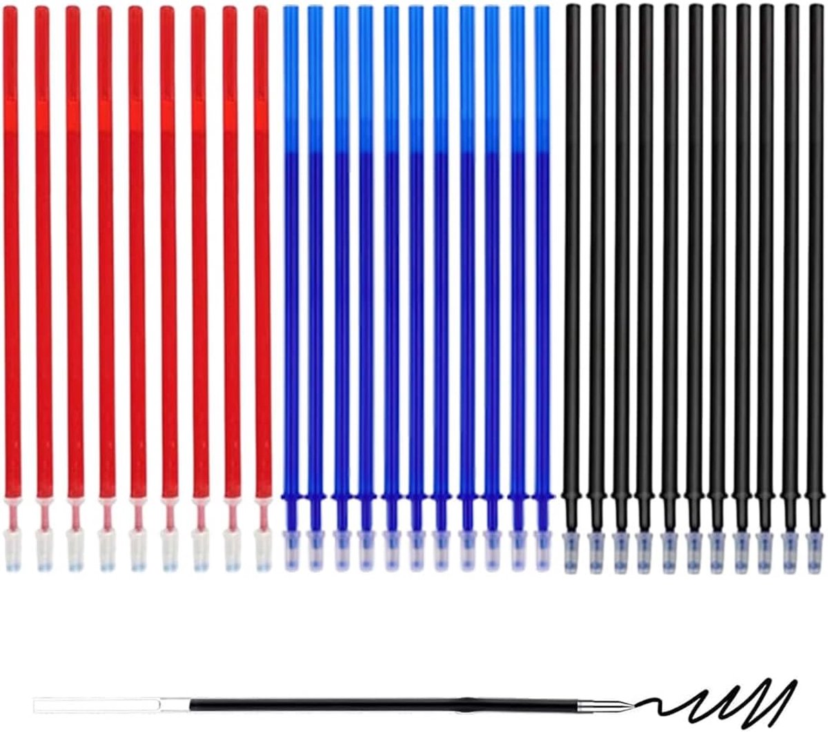 24 stuks navullingen voor gelpen, uitwisbaar, compatibel met Legami, thermogevoelige inkt, blauw, 0,5 mm, hoogte 13 cm, 3 kleuren, zwart