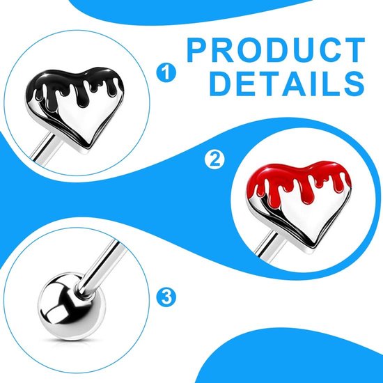2 x 16 mm hartvormige piercing labret chirurgisch staal binnendraad oorknopjes kraakbeen helix tragus conch medusa daith oorstekers piercing — afbeelding 2