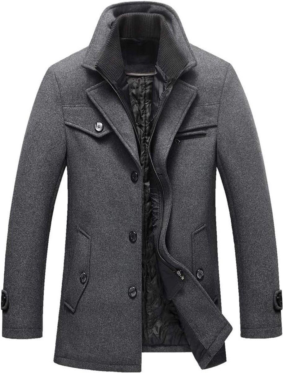 Warme wollen jas voor heren, opstaande kraag, winterjas, korte jas, winter, business, vrije tijd