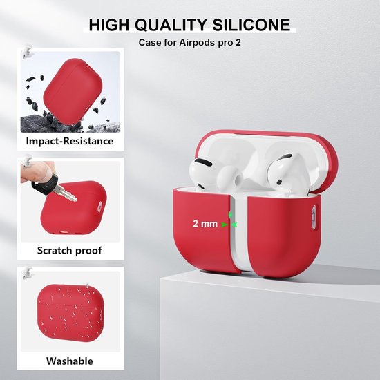 Hoes compatibel met Airpods Pro 2e generatie hoes 2022, Ultra-Thin, zachte beschermhoes voor Airpods Pro 2, LED vooraan zichtbaar (Rood) — afbeelding 4