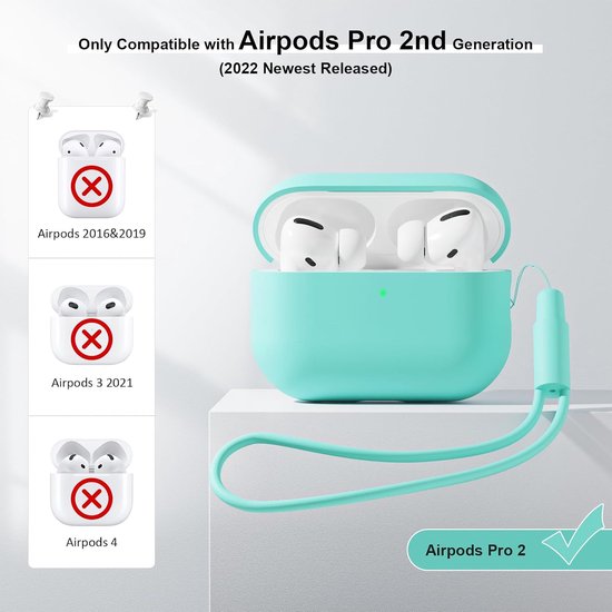 2 stuks Siliconen hoes Compatibel met Airpods Pro 2 Generation hoes 202, Ultra-Thin, zachte bescherm hoes voor Airpods Pro 2, mintgroen/lavendel — afbeelding 4