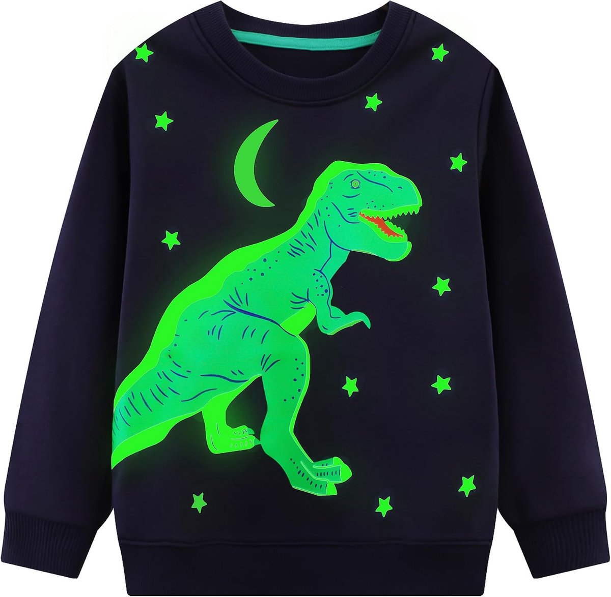 Sweatshirts Glow in the Dark Katoenen Trui Kinderen Dinosaurus Print Lange Mouwen Shirts Zacht Activewear Streetwear Halloween Bovenkleding 2-7 Jaar, Maat 92-122