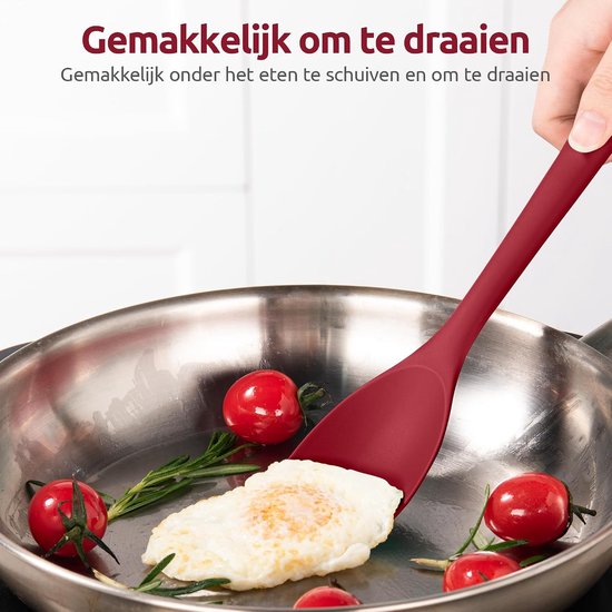 Siliconen Spatel Lepel 315℃ Hittebestendige Kooklepel (Rood) - 2 Stuks Anti-aanbak Keuken Schraper met Schepvorm en Flexibele Rand voor Schrapen Roeren Vouwen Omkeren Serveren — afbeelding 4