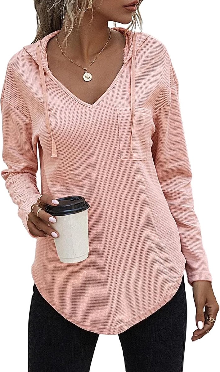 Dames hoodie van katoen met lange mouwen | Capuchon met trekkoord, zacht materiaal, licht, voor lente en herfst, casual bovenstuk