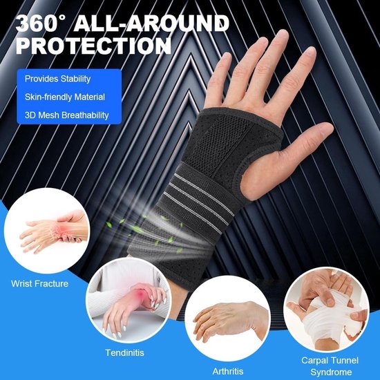 Verstelbare polsbandages met 3 metalen rails, polsbandage voor carpaal tunnel, artritis, tendinitis, verstuikingen, nachtslaap, mannen en vrouwen (S) — afbeelding 2
