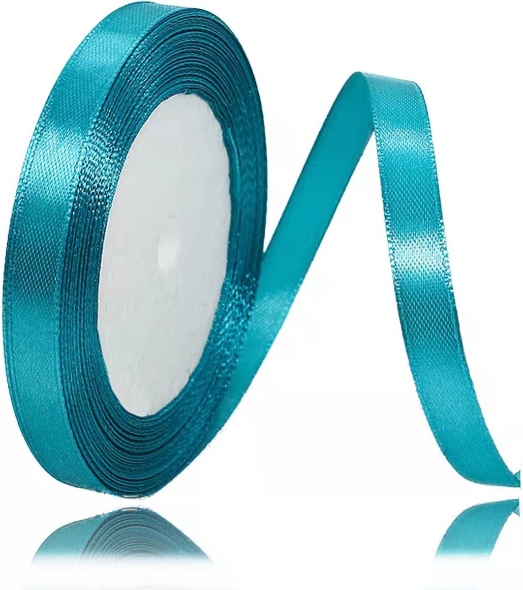 Blauw Lint 10mm, 23 Meters Satijnen Stof Cadeau Lint voor Knutselen, Cadeaupapier, Ballonnen, Bloemstuk, Taartdecoratie, Haarstrikken, Naaien, Baby Shower en Bruiloft Feest