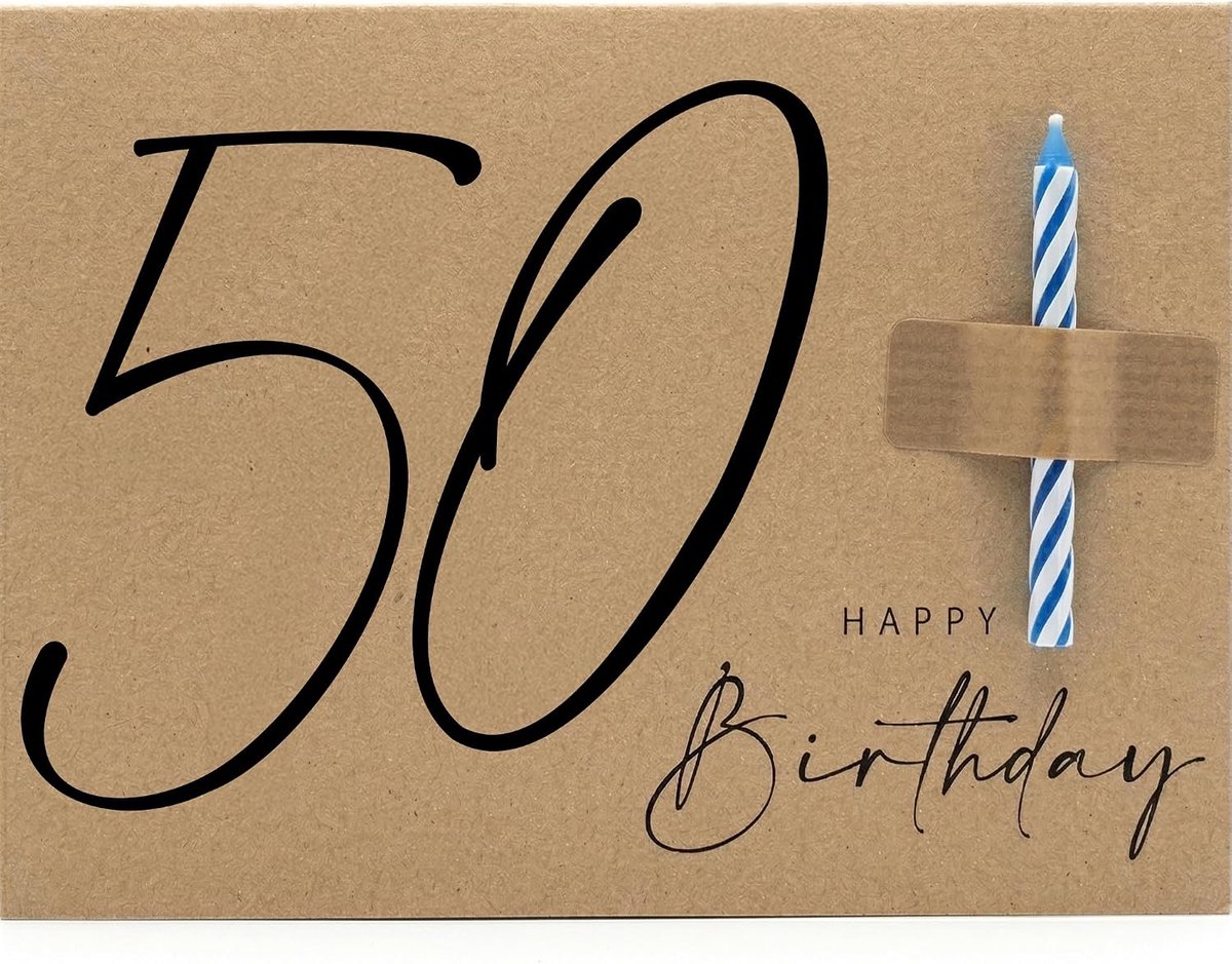 The lazy panda card company Verjaardagskaart met kaars voor 50e verjaardag - Opvouwbare A6-formaat opvouwbare kaart van 400 g gerecycled karton, met echt licht en enveloppen van kraftpapier