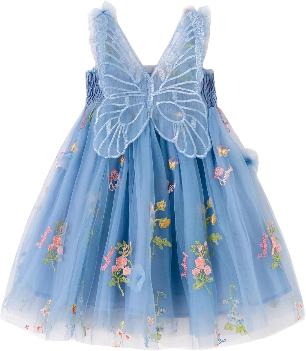 Jurk van tule met vlinders voor babymeisje, mouwloze peuterjurk met geborduurde bloemen, prinsessenjurk voor bruiloften, feestjes en verjaardagen