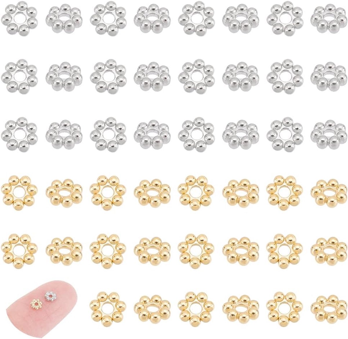 60Pcs 2 Kleuren 304 Rvs Spacer Kralen Bloemvormige Losse Kralen Accessoires Voor Armbanden Kettingen Sieraden Maken