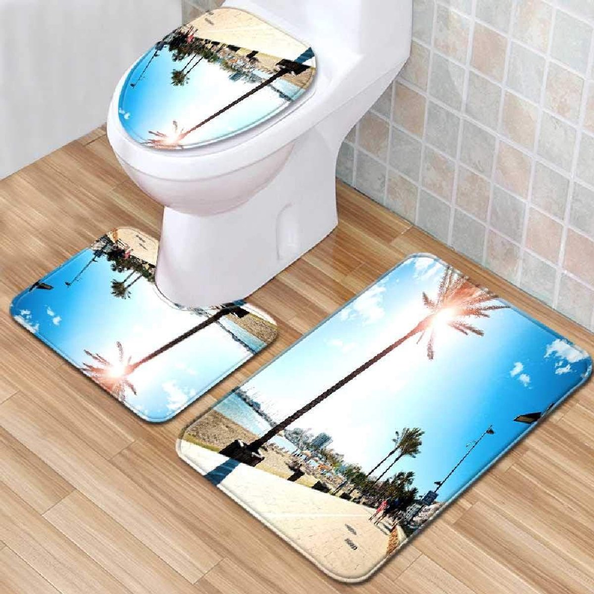 Zicht Driedelige Badkamer Anti-slip Mat, Tapijt, Wc-mat Set, Deurmat, Badkamer Anti-slip Mat, Badkamer Mat 45cmx75cm