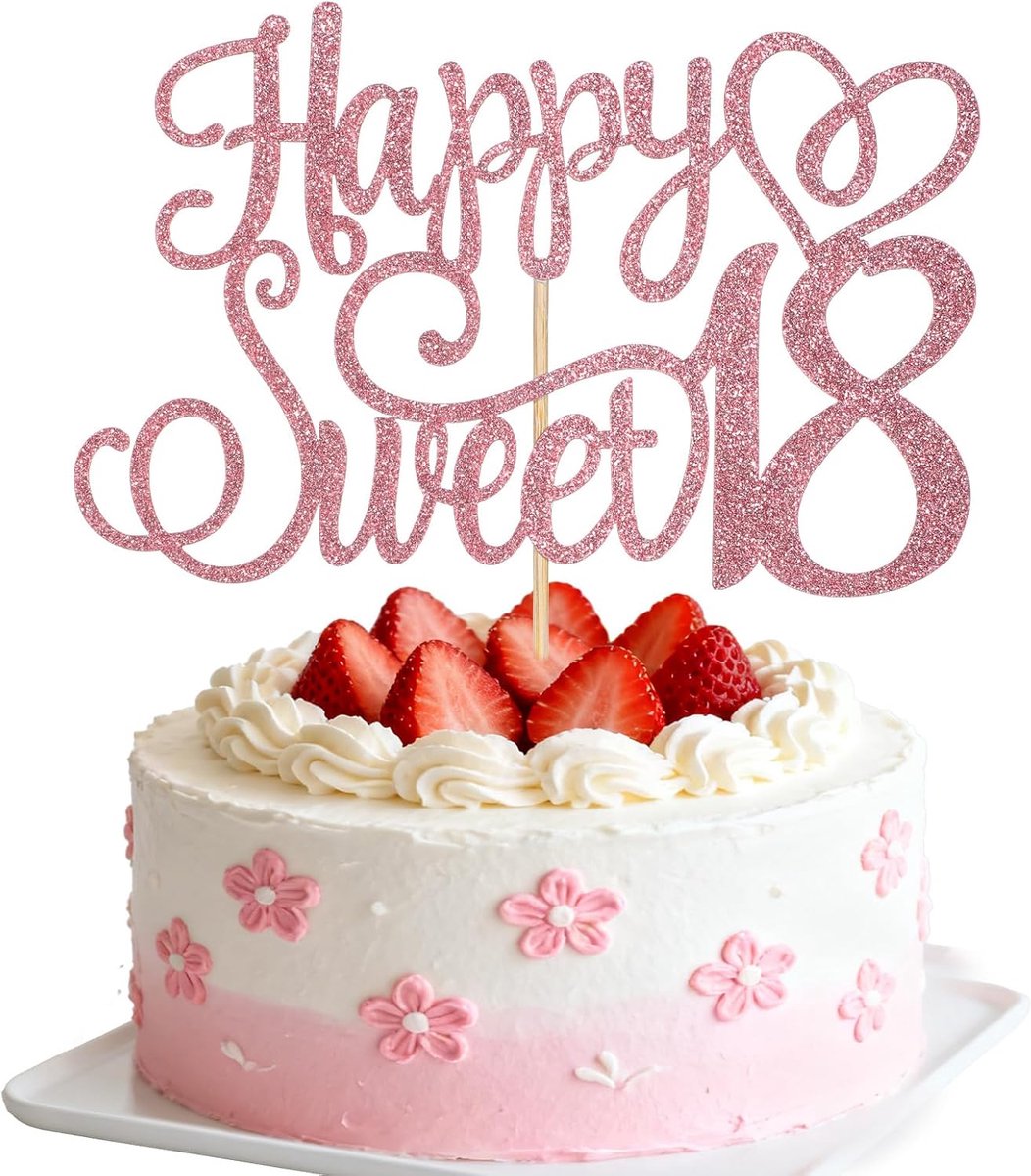 1 stuk Happy Sweet 18 taarttopper, gelukkig schattig 18e taartdecoratie, taartdecoratie voor jongens en meisjes, taartdecoratie voor 18e verjaardag, huisfeest, roségoud