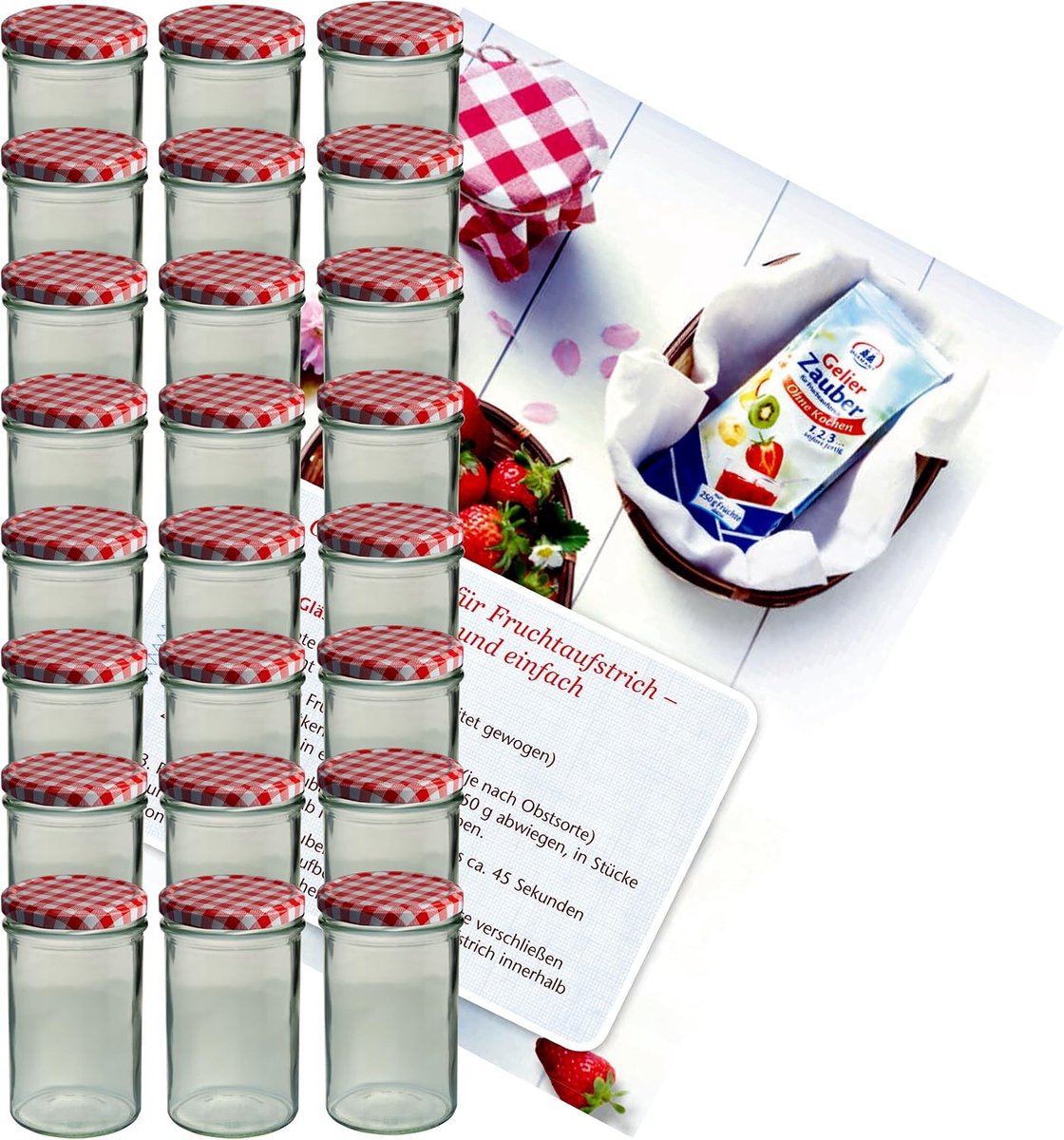 Potten 435 ml jampot inmaakpot inmaakpot wekpot To 82 rood geruit deksel incl. Diamant Suiker Gelierzauber receptenboekje