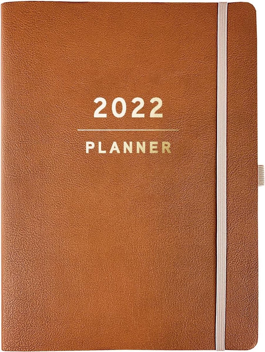 Designer Planners - 18 maanden gedateerde kalender, klassiek bruin, veganistisch leer, zakelijke maandplanner met wekelijkse agenda en notities, voor school, werk of thuis, juli