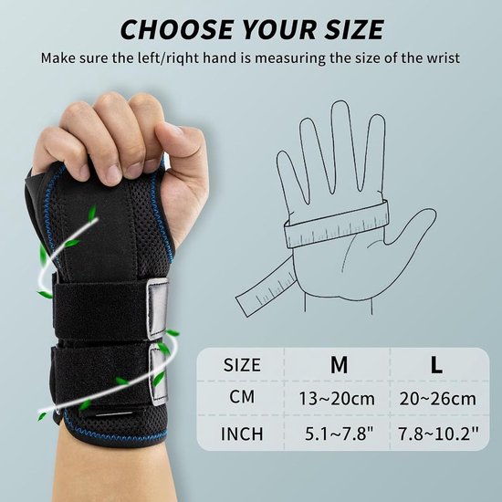 Polsbandage, verstelbare polsbandage fitness voor mannen en vrouwen, met klittenbandsluiting, polssteun met metalen railstabilisator voor artritis, sportbescherming (S/M, rechterhand) — afbeelding 2