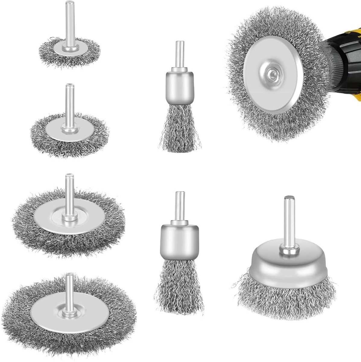 7 stuks draadborstelset voor grondige reiniging, 1/4 inch schacht, draadborstel, boormachine voor het reinigen van roest, booropzetstuk, ideaal voor huis, tuin, veelzijdige toepassingsmogelijkheden