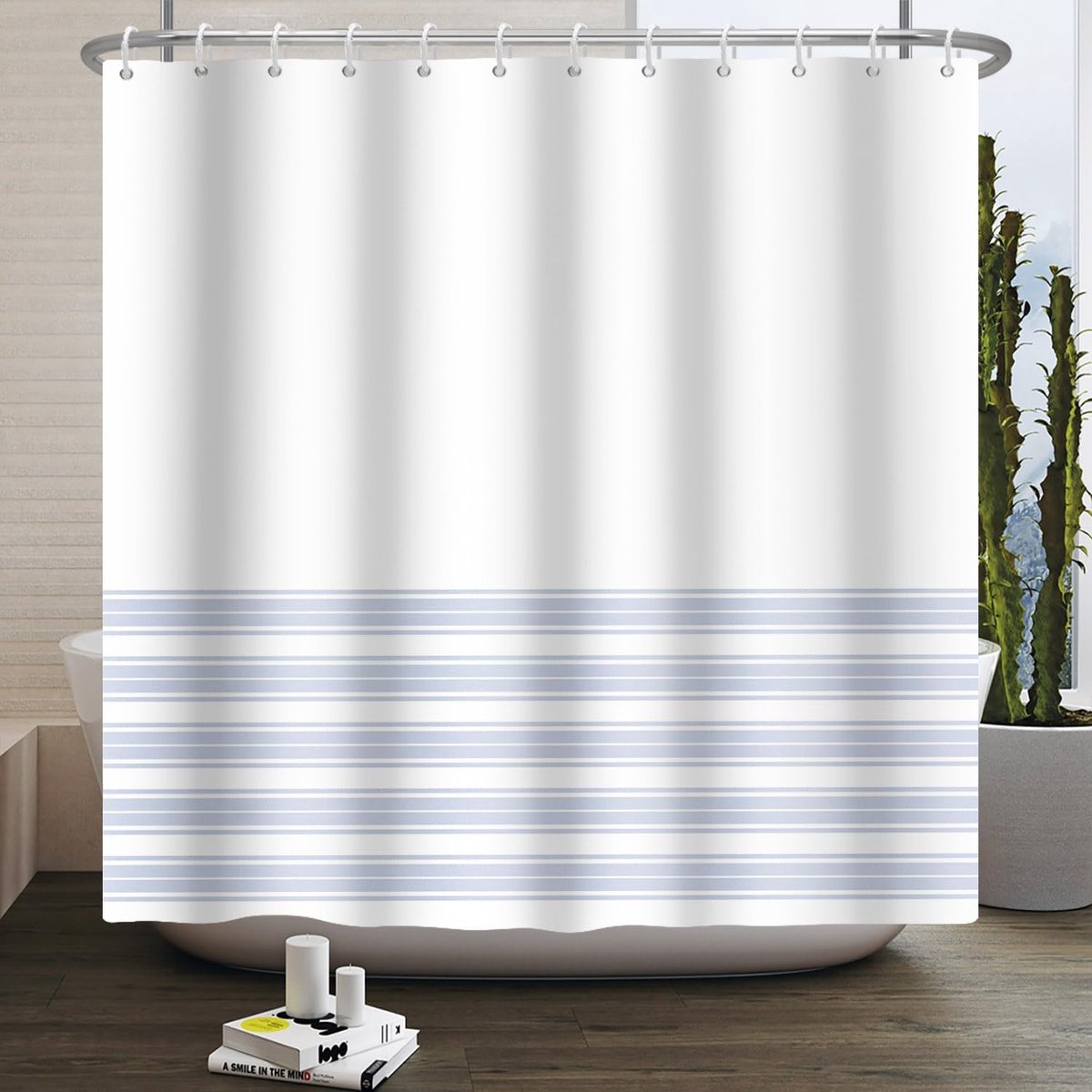 120x180cm Bohemian Retro Chic Stijl Douchegordijn Modern Minimalisme Blauw Gestreept Bad Gordijn Platteland Boerderij Klassieke Esthetische Bad Gordijn Badkamer Decor Polyester met Haken