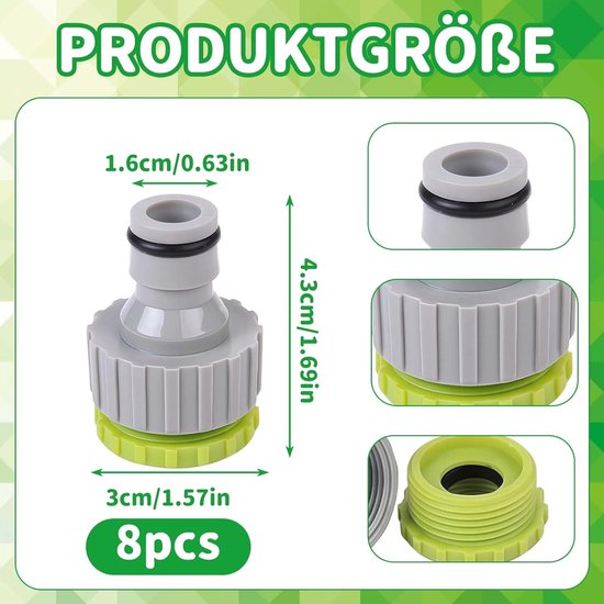 8 stuks universele tuinslangaansluiting 1/2 inch & 3/4 inch, kraanadapter tuinslang, tuinslangmondstuk, snelkoppeling voor tuin, irrigatie, reiniging buiten — afbeelding 3