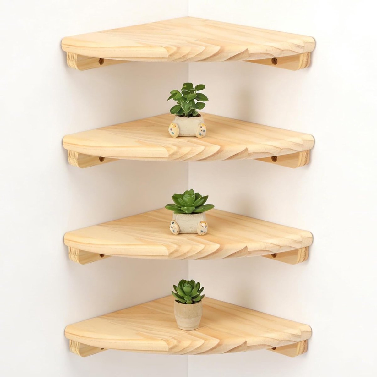 Hoekrek, hangrek, massief hout, hoekrek, hangend, eenvoudig te monteren, bloemenrek, zwevende planken, wandrek voor slaapkamer, badkamer en woonkamer (4 stuks)