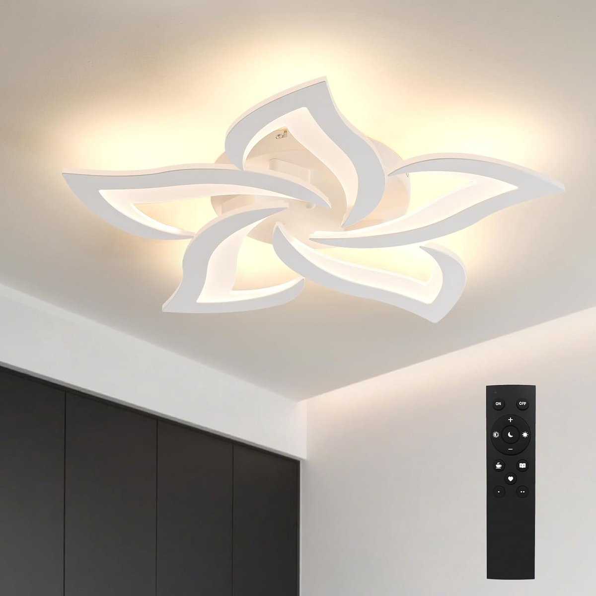 Angle Plafonnier LED à Intensité Variable, Lampe de Salon Avec Télécommande, Chambre à Coucher Lustres Moderne Luminaire Plafonnier Lampe, Dimming