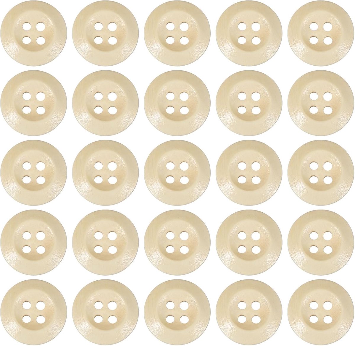 Knopen 18 mm, 50 stuks houten naaiknop, 4 gaten, rond, handgemaakte ornamentknoppen voor doe-het-zelf ambachten, naaien, kledingaccessoires, decoratietas, beige