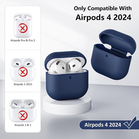 Hoes, compatibel met Airpods 4 2024, led aan de voorkant, zichtbaar, zachte siliconen volledige bescherming, schokbestendig hoesje voor AirPods 4e generatie, met reinigingsset, — afbeelding 3