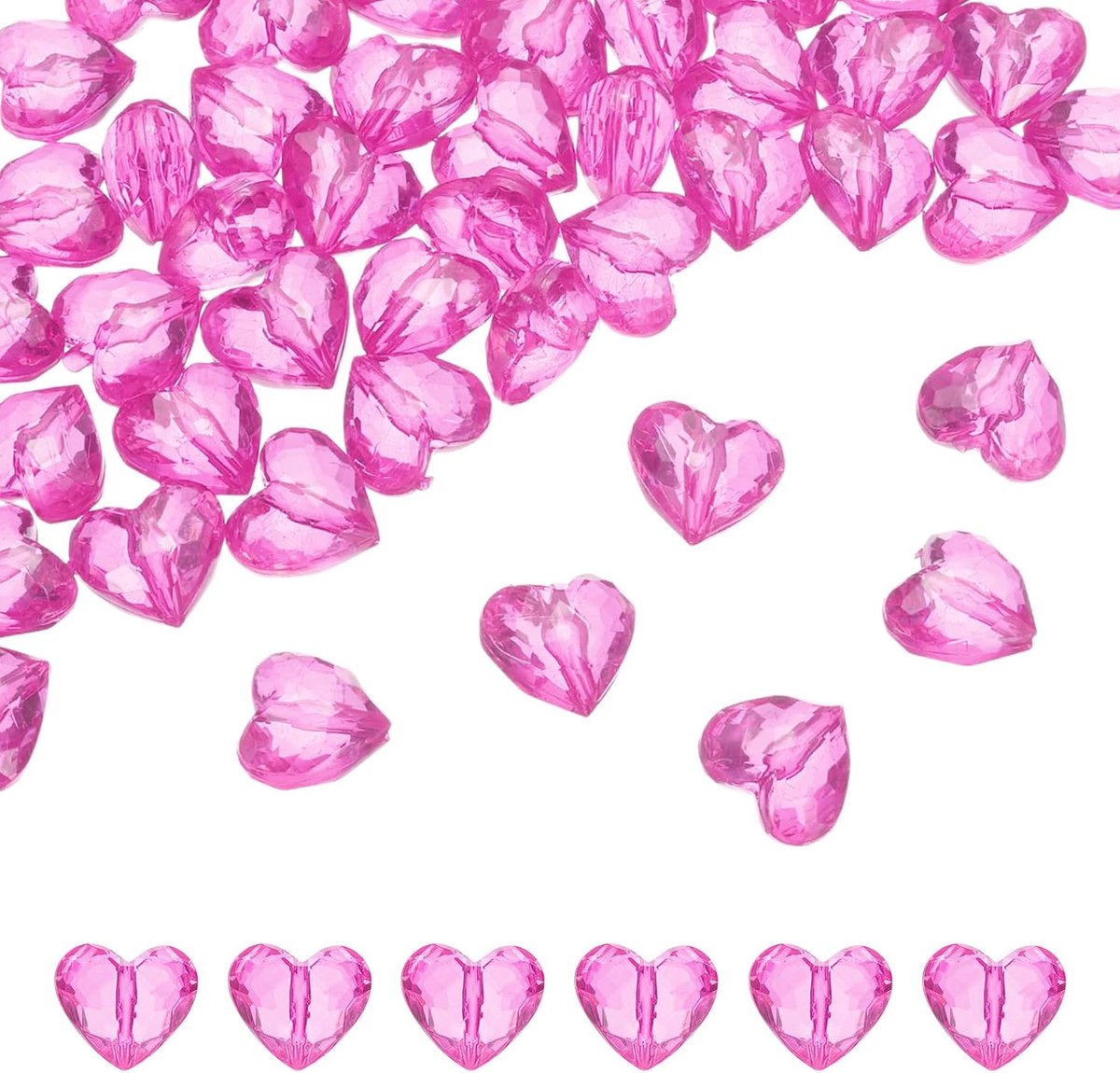 Kralen van acryl, 50 stuks, 19 x 17 mm, knutselkralen, kristallen, edelstenen met gat voor decoratie, armband, halsketting, sieraden, hot pink