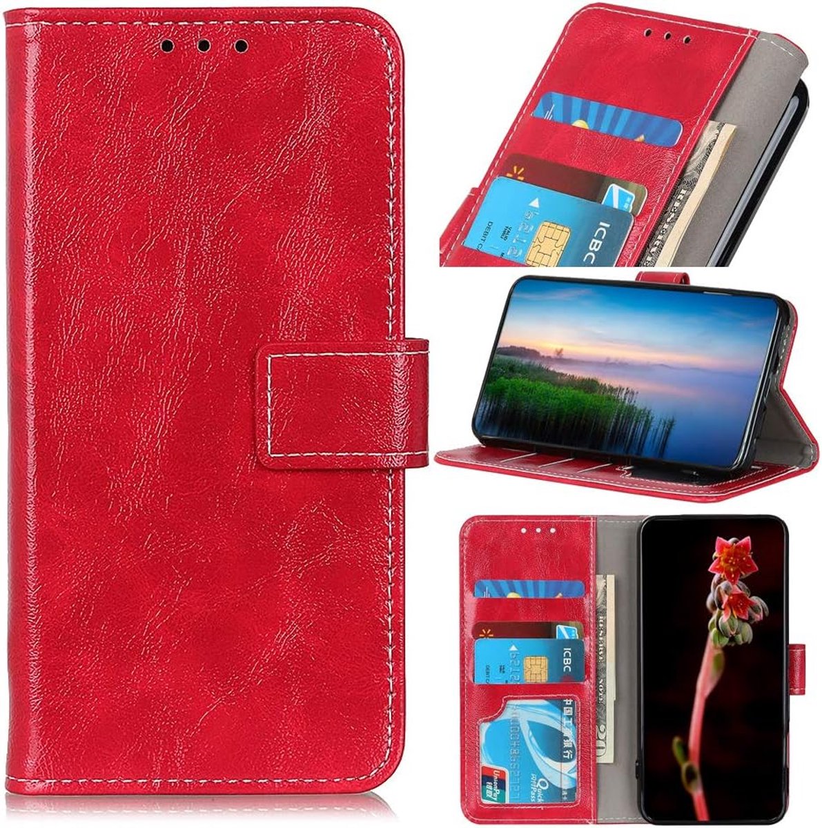 Hoesje voor Wiko View 4/ View 4 Lite, Wiko View 4/ View 4 Lite Wallet, Magneet Flip Case voor Wiko View 4/ View 4 Lite Hoesje, Rood