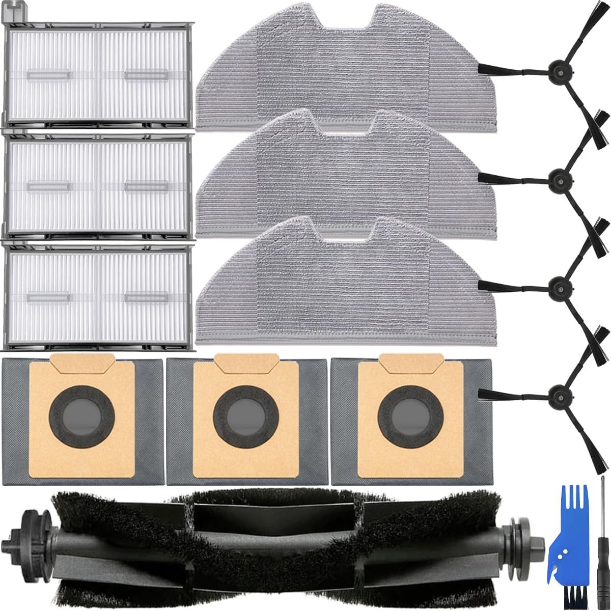 14 Pcs Replacement Parts for Eufy X8 Pro Robot Vacuum Cleaner Include 1 Main Roller Brush 4 Side Brushes 3 Hepa Filters 3 Dust Bags 3 Wipes Replace for Mopping Pad Vacuum Bag Accessories Kit