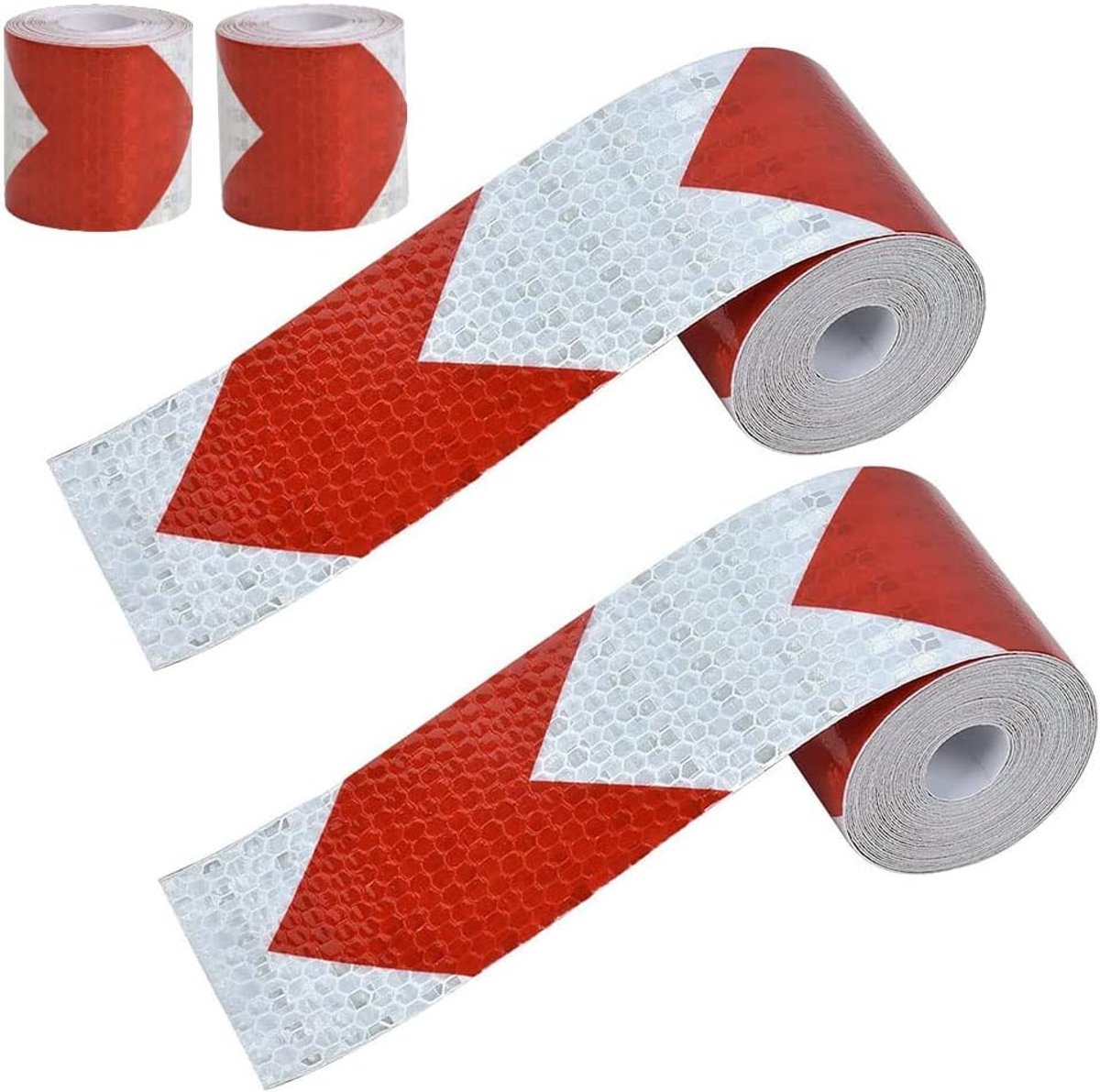 Tape, reflecterende veiligheidsband, hoge intensiteit, waarschuwingsstickers voor auto, vrachtwagen, 5 cm x 4 m, rode en witte pijl, 2 stuks