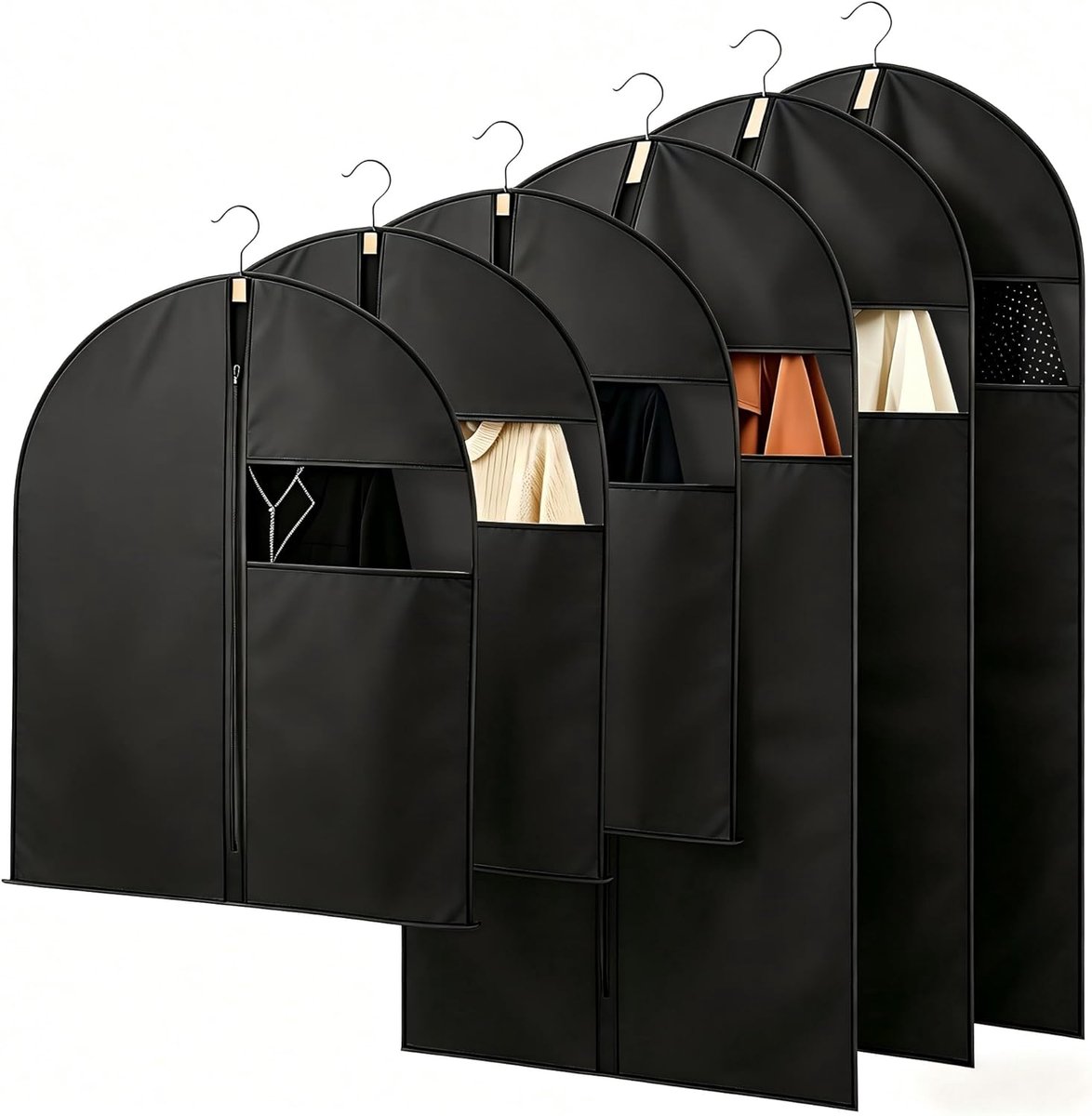 6 stuks kledingzakken, 60 cm x 100 cm, kledingzakken, kledingbeschermhoezen, semi-transparante kledinghoes met ritssluiting, kledingzak, lang, voor winterjassen, jassen, kleding (zwart, 80 + 140 cm)
