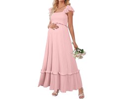 Vrouwen 2025 Zomer Verpleegkundige Jurk Ruffle Mouwen Boho Maxi Zwangerschapsjurk voor Baby Shower Photo Shoot Zwangerschapsmode