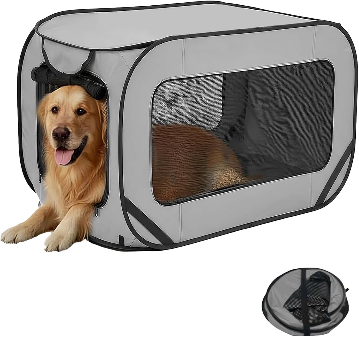 Hondenbox, opvouwbare box voor honden, 93 x 55 cm, draagbare kooi voor honden, katten in de auto, geschikt voor binnen en buiten, katten, konijnen, kleine dieren, grijs