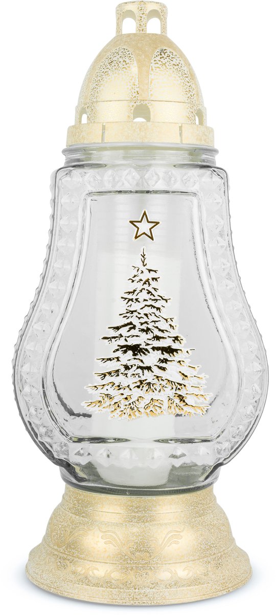 Grote Glazen Kerstboom Lantaarn 38 cm Goud DP675 met Vulling