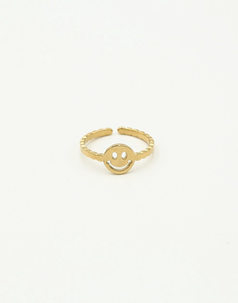 Ring Smiley Goudkleurig - Verstelbaar - Stainless Steel - Glow Adora